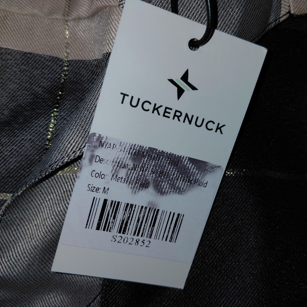 Tuckernuck Black Gold Metallic Plaid Blouse Top Women's Sz Medium‎ NWT - Picture 3 of 8